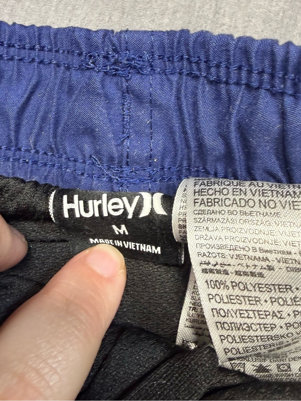 Hurley Blue Swim Trunks with American Flag Whale Graphic - Picture 2 of 6